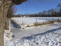 901321 Gezicht op het besneeuwde weiland, behorend bij de panden Kloosterpark 1 en 2 (achtergrond) te De Meern ...
